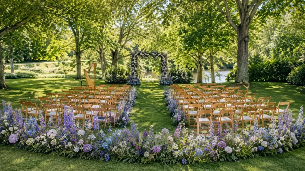 outdoor wedding seating and arch