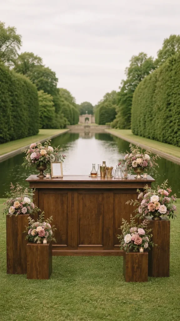 long pond, flowers, bar