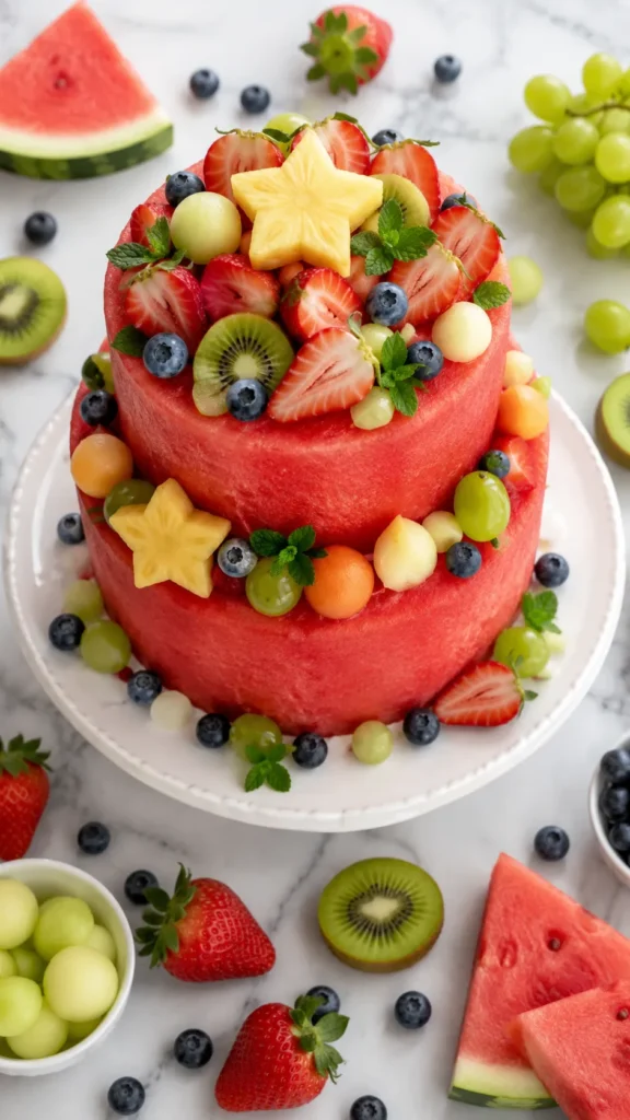 top-down angle of a watermelon cake