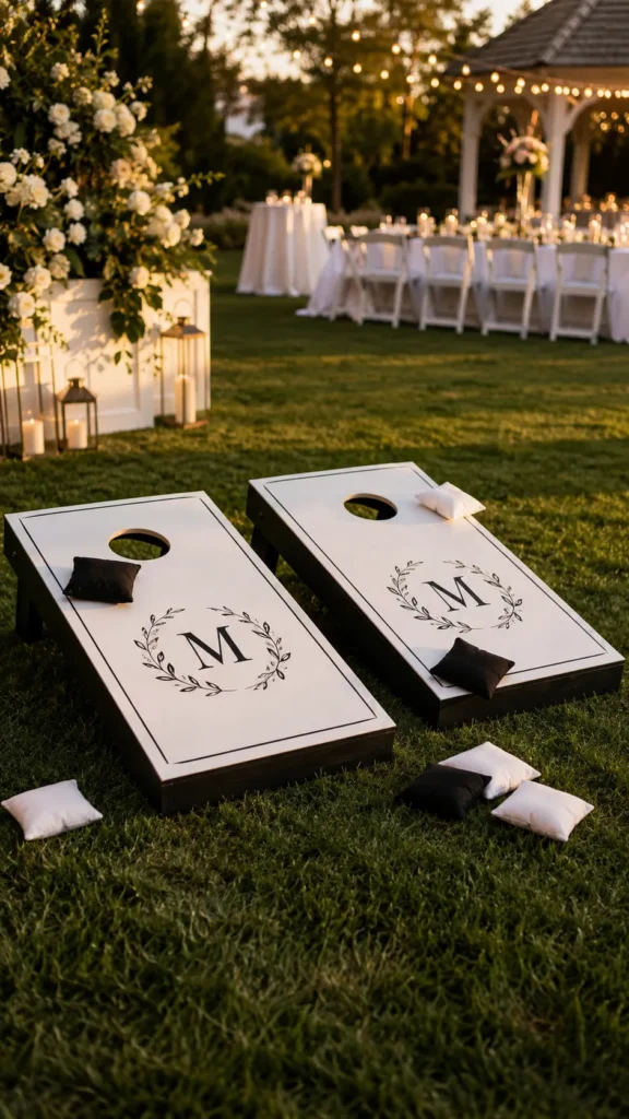cornhole game, black and white