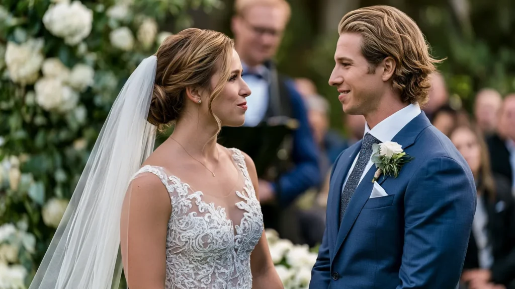 bride and groom at an outdoor wedding