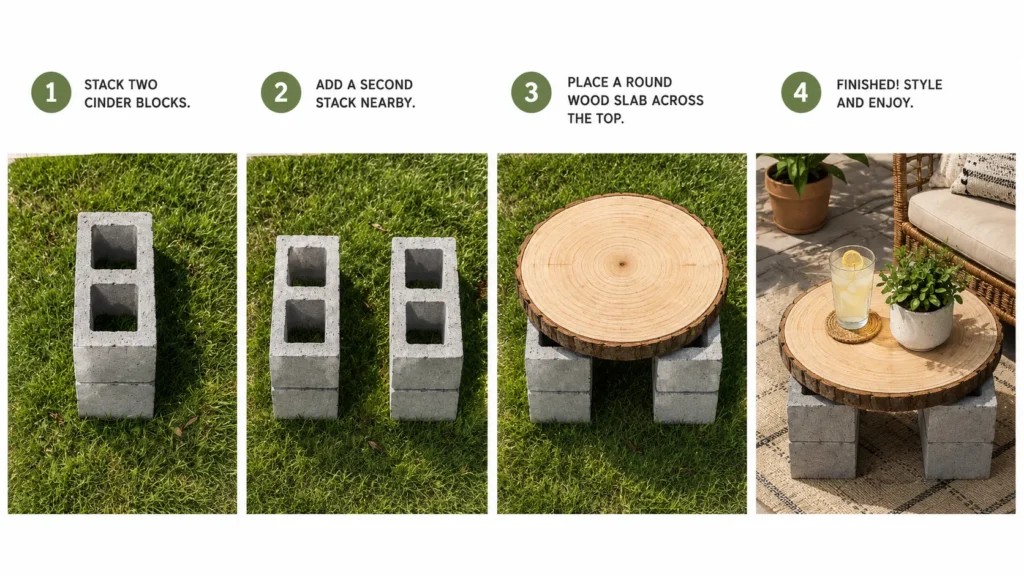 cinder block and wood round table
